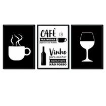 Quadro Decorativo Vinho Café Wine Coffee Kit 3 Sala Quarto Escritório