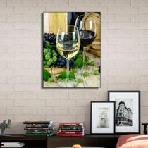 Quadro Decorativo Vinho Tinto e Branco Uva Taças 1 peça - 30x40cm Quadro Decorativo Vinho Tinto e Branco Uva Taças 1 peça - 30x40cm