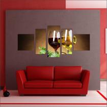 Quadro Decorativo Vinho Wine Bebidas Mosaico 5 Peças 01