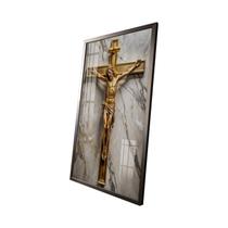 Quadro Decorativo Vinil com Vidro Cruz Jesus Gold 120x80