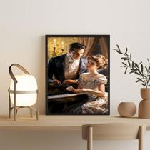 Quadro Decorativo Vintage Casal Com Piano 24x18cm - com vidro