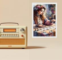 Quadro Decorativo Vintage Cigana Com Baralho 33X24Cm