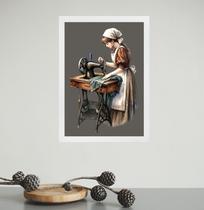 Quadro Decorativo Vintage Costureira Trabalhando 33x24cm