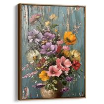 Quadro decorativo Vintage - Flores Radiantes em Fundo Desgastado - Art Canvas