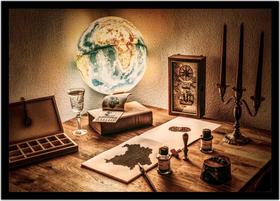 Quadro Decorativo Vintage Globo Terrestre Candelabro Retrô Quartos Salas Com Moldura RC027 Quadro Decorativo Vintage Globo Terrestre Candelabro Retrô Quartos Salas Com Moldura RC027