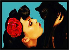 Quadro Decorativo Vintage Mulher Gato Preto Retrô Quartos Salas Comércio Com Moldura RC015 Quadro Decorativo Vintage Mulher Gato Preto Retrô Quartos Salas Comércio Com Moldura RC015