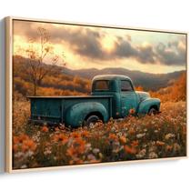 Quadro decorativo Vintage - Picape Abandonada em um Campo Florido - Art Canvas