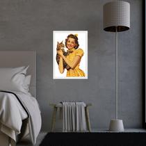 Quadro Decorativo Vintage Pin Up Com Gato 33x24cm