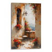 Quadro decorativo Vintage - Refúgio Florido na Varanda Mediterrânea - Art Canvas Quadro decorativo Vintage - Refúgio Florido na Varanda Mediterrânea - Art Canvas