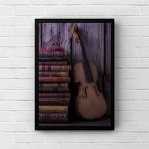 Quadro Decorativo Violino Com Livros 24x18cm