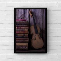 Quadro Decorativo Violino Com Livros 33x24cm