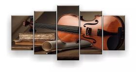 Quadro Decorativo Violino Livros 129x61 Sala Quarto