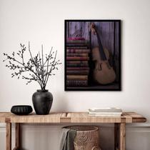 Quadro Decorativo Violino Livros Antigos - 70x50cm
