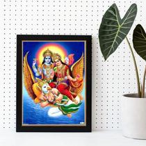 Quadro Decorativo Vishnu e Lakshmi 24x18cm - Preto com Vidro