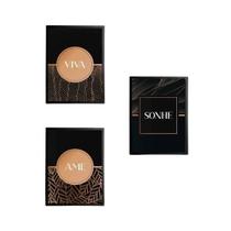 Quadro Decorativo Viva Sonhe Ame Rosê/Preto 24X18Cm 3 Peças