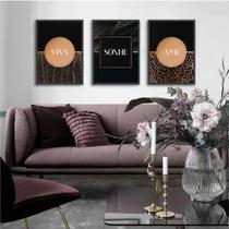 Quadro Decorativo Viva Sonhe Ame Rosê/Preto 24X18Cm 3 Peças