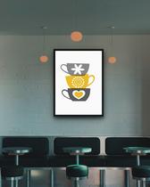 Quadro Decorativo Xícaras Trio Cinza Amarelo - 70x50cm