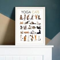Quadro Decorativo Yoga Cats 45X34Cm Com Vidro Madeira Branca