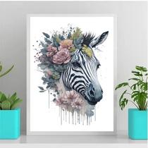 Quadro Decorativo Zebra Aquarela 33x24cm - com vidro