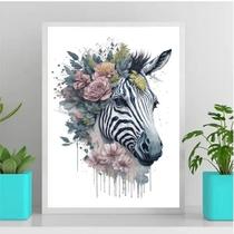 Quadro Decorativo Zebra Aquarela 33x24cm - Madeira Branca