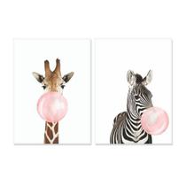 Quadro Decorativo Zebra Mascando Chiclete 2 Peças 40x50cm