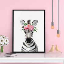 Quadro Decorativo Zebrinha Coroa de Flores 45x34cm
