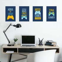 Quadro Decorativo Zona Gamer Para Quarto Kit 4 peças Decoração Mosaico