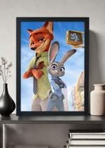 Quadro Decorativo Zotopía a coelha e o raposo - Com vidro Tamanho:21cm x 30cm (A4)