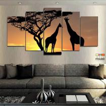 Quadro Decorativos África Paisagens 5 peças 63x130 em tecido