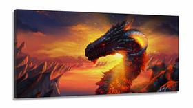 Quadro Decorativos Dragão em Tecido Canvas 130x60