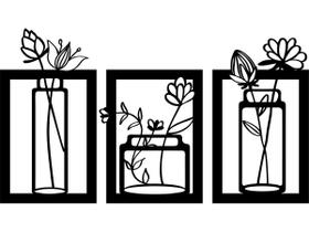 Quadro Decorativos Folhas Vaso Kit 3 Quadros Decoração