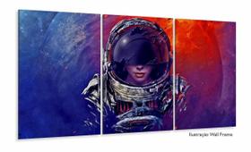 Quadro Decorativos Menina Astronalta Com 3 Peças 125x60