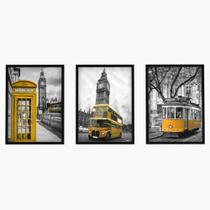 Quadro Decorativos Para Sala Grande Cidade Londres Moldura e Vidro Amarelo - Líder Molduras