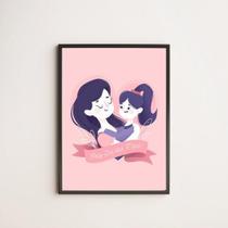 Quadro Desenho Feliz Dia Das Mães 45X34Cm Moldura Preta