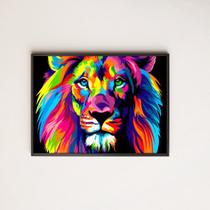 Quadro Desenho Leão Multicolorido 45x34cm - com vidro