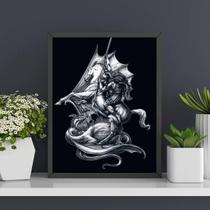 Quadro Desenho São Jorge Preto E Branco 24X18Cm - Com Vidro