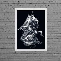 Quadro Desenho São Jorge Preto E Branco 45x34cm - com vidro Quadro Desenho São Jorge Preto E Branco 45x34cm - com vidro