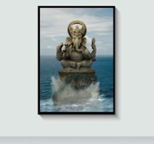 Quadro deus Ganesha em meio as ondas do mar com Moldura Tamanho A3