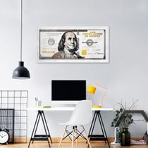 Quadro Dinheiro Nota Dólar 60x30 Filete Branco Moldura Filete, Branca