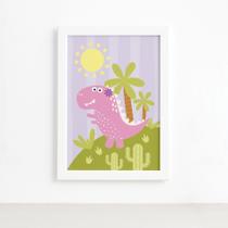 Quadro Dinossauro Menina Lilás Moldura Branca 22x32cm Quadro Dinossauro Menina Lilás Moldura Branca 22x32cm