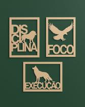 Quadro Disciplina Foco Execução Decorativo Sala Escritório em Mdf Crú