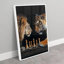 Quadro Disputa Xadrez Leão E Tigre - 70X50Cm