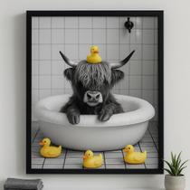 Quadro Divertido Banheiro Boi Com Patinhos 33x24cm - com vidro
