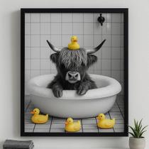 Quadro Divertido Banheiro Boi Com Patinhos 45X34Cm -Vidro