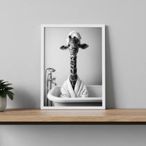 Quadro Divertido Banheiro Dona Girafa 33x24cm Mold Branca Vidro Quadro Divertido Banheiro Dona Girafa 33x24cm Mold Branca Vidro