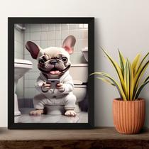 Quadro Divertido Banheiro - Filhote Bulldog 24x18cm - com vidro