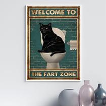 Quadro Divertido Banheiro Gato - Fart Zone 24X18Cm - Vidro Quadro Divertido Banheiro Gato - Fart Zone 24X18Cm - Vidro