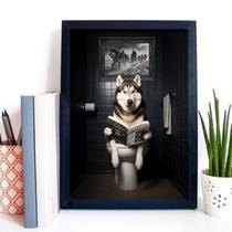 Quadro Divertido Banheiro Husky Siberiano 45x34cm