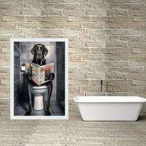 Quadro Divertido Banheiro Labrador Preto 45X34Cm - Com Vidro