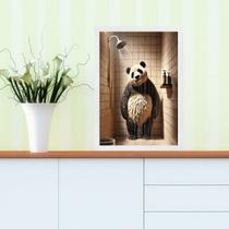 Quadro Divertido Banheiro Panda Tomando Banho 24x18cm - com vidro